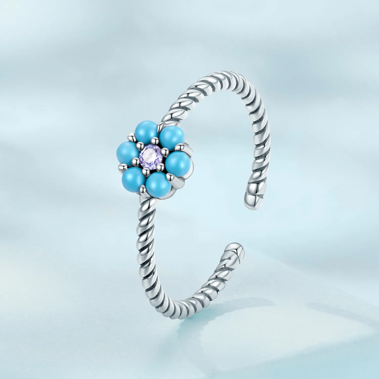 Pandora Style Turkis Florets Åpen Ring - SCR884