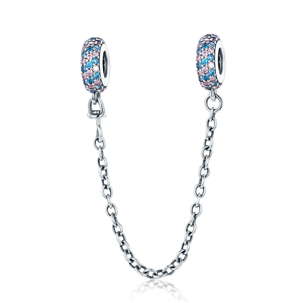 pandora style rosa blå miracle safety chain scc379