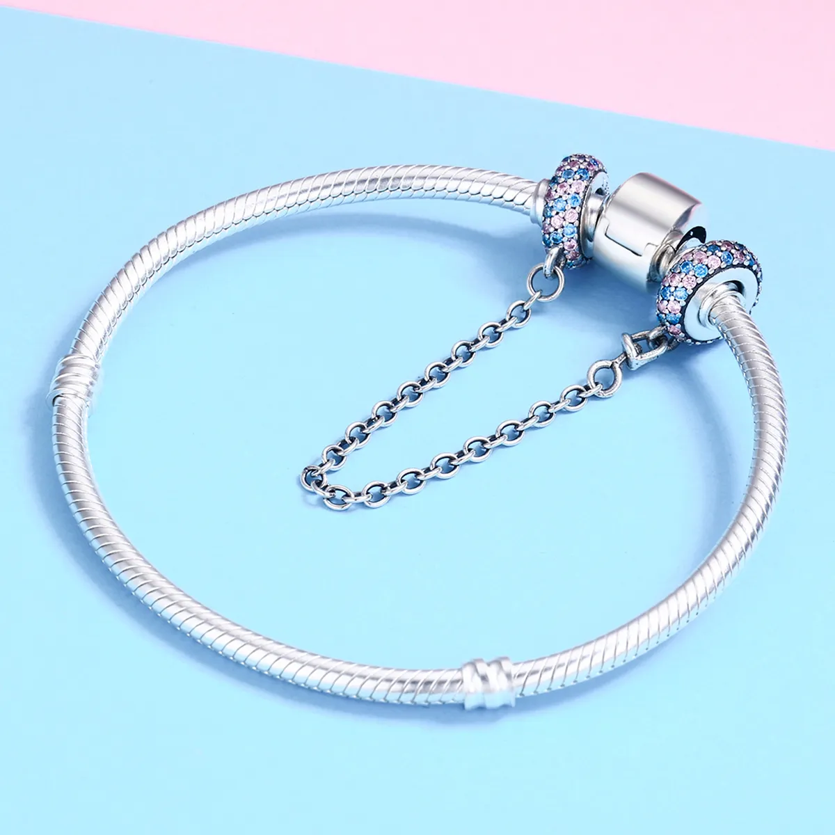 Pandora Style Rosa Blå Miracle Safety Chain - SCC379