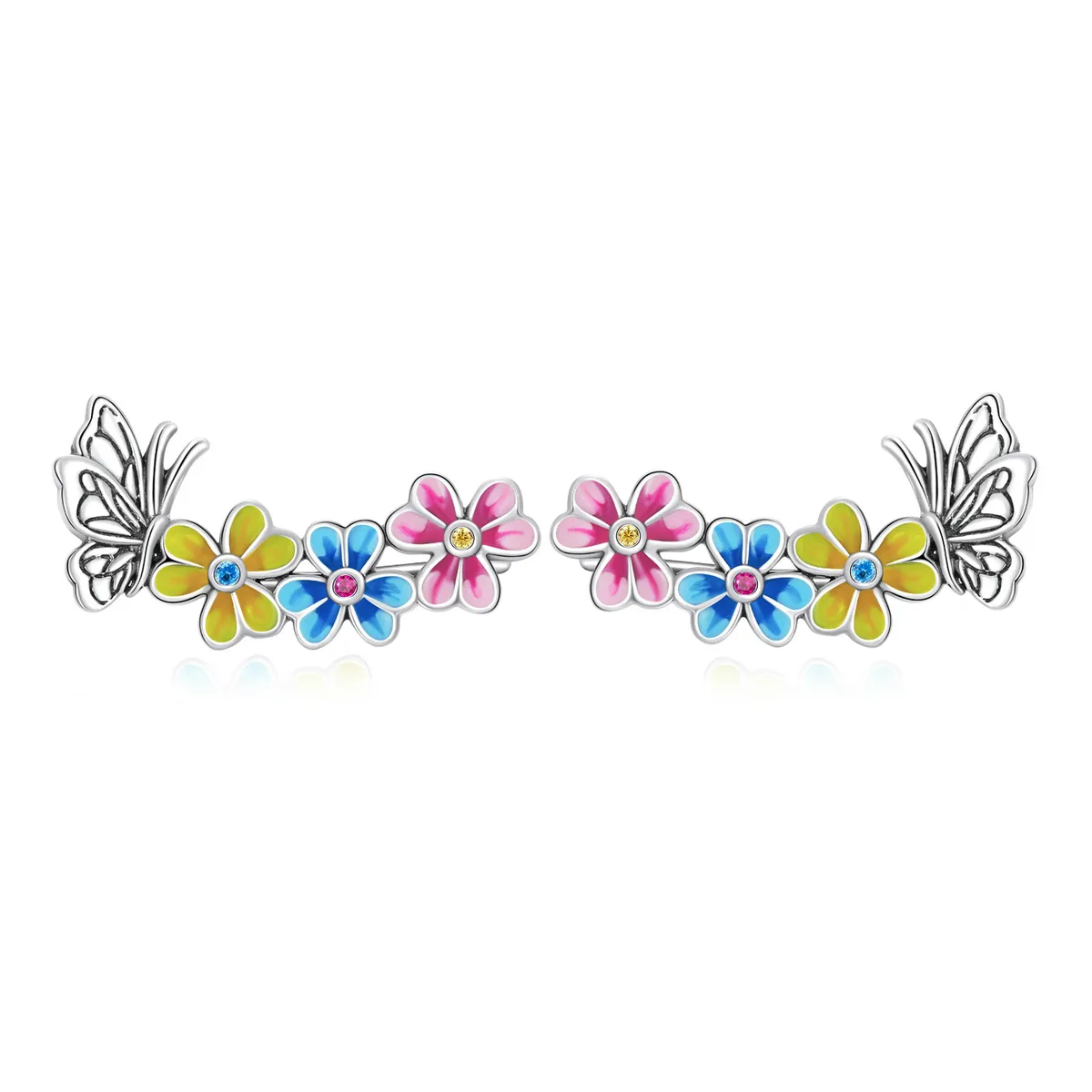 Pandora Style Butterfly Flower Stud øredobber - SCE1393