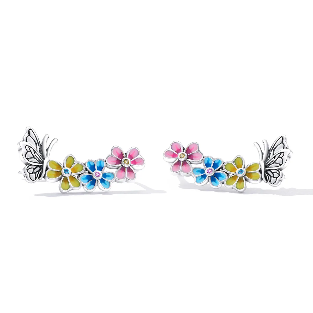 Pandora Style Butterfly Flower Stud øredobber - SCE1393