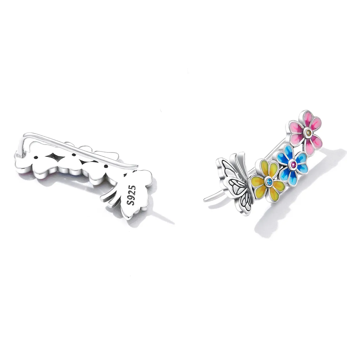 Pandora Style Butterfly Flower Stud øredobber - SCE1393