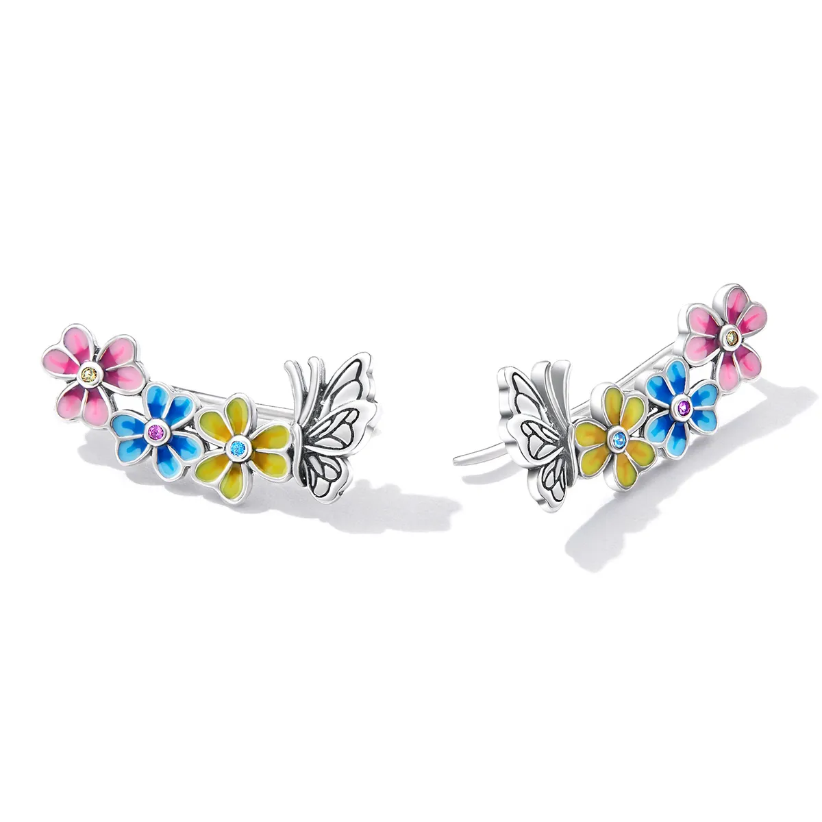 Pandora Style Butterfly Flower Stud øredobber - SCE1393