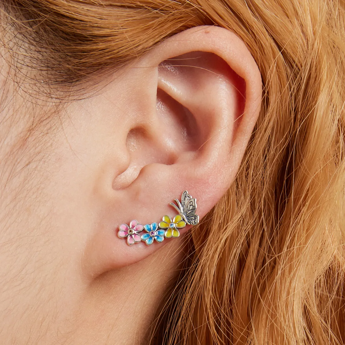 Pandora Style Butterfly Flower Stud øredobber - SCE1393