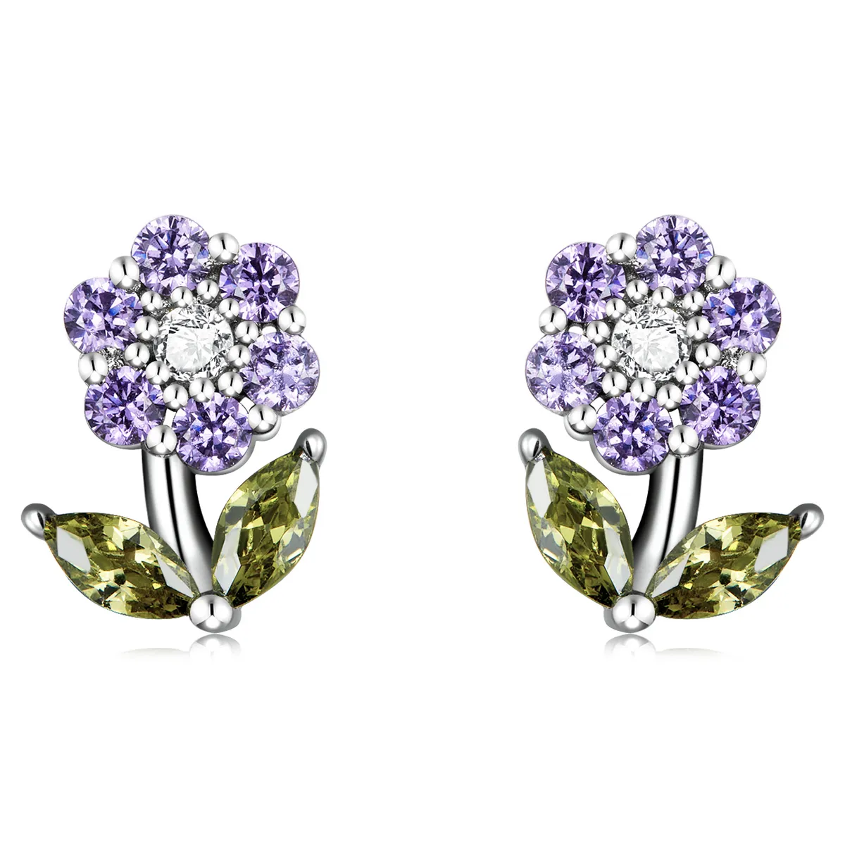 Pandora Style Delicate Flowers Stud Earrings - BSE592-VT