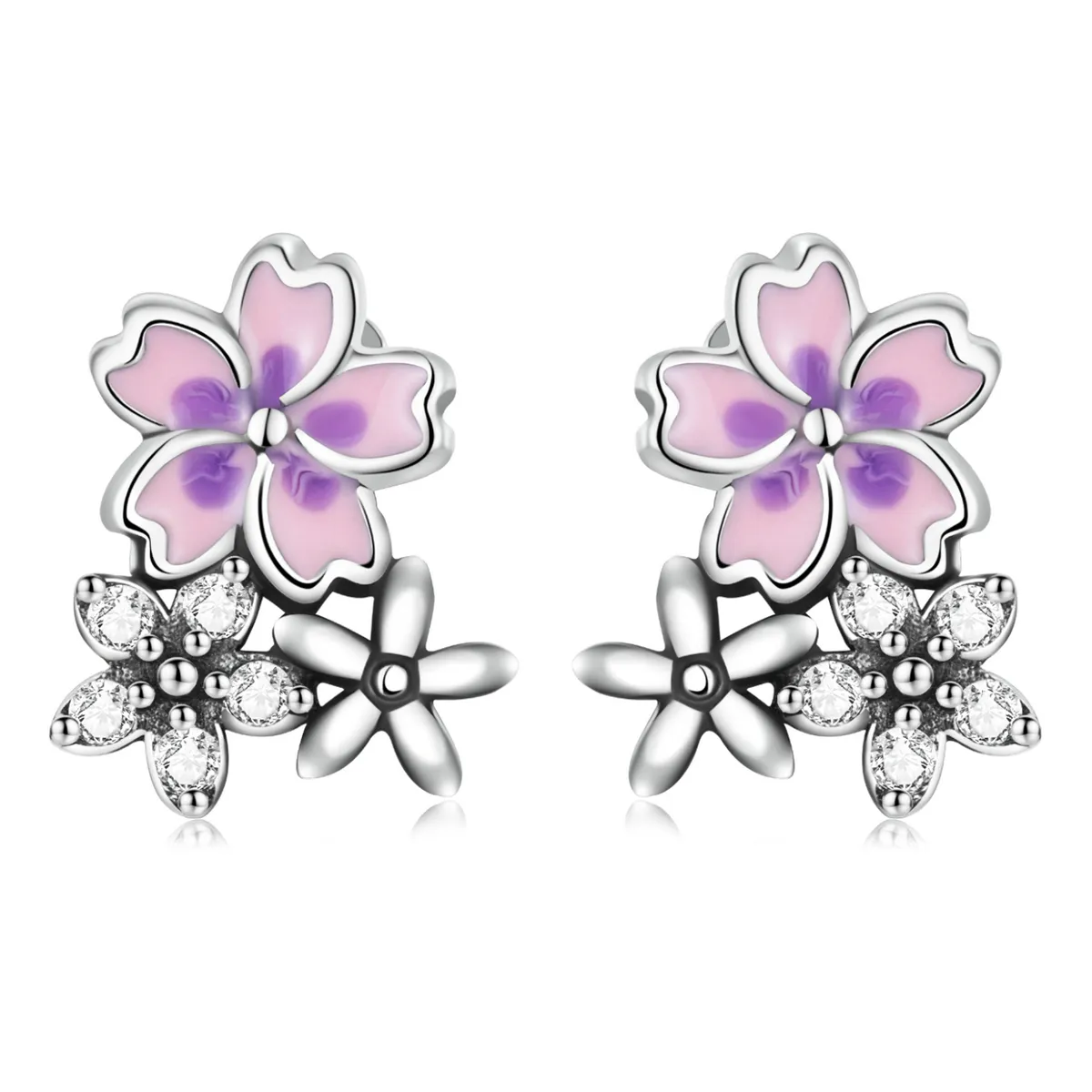 pandora style delicate flowers stud øredobber sce1390