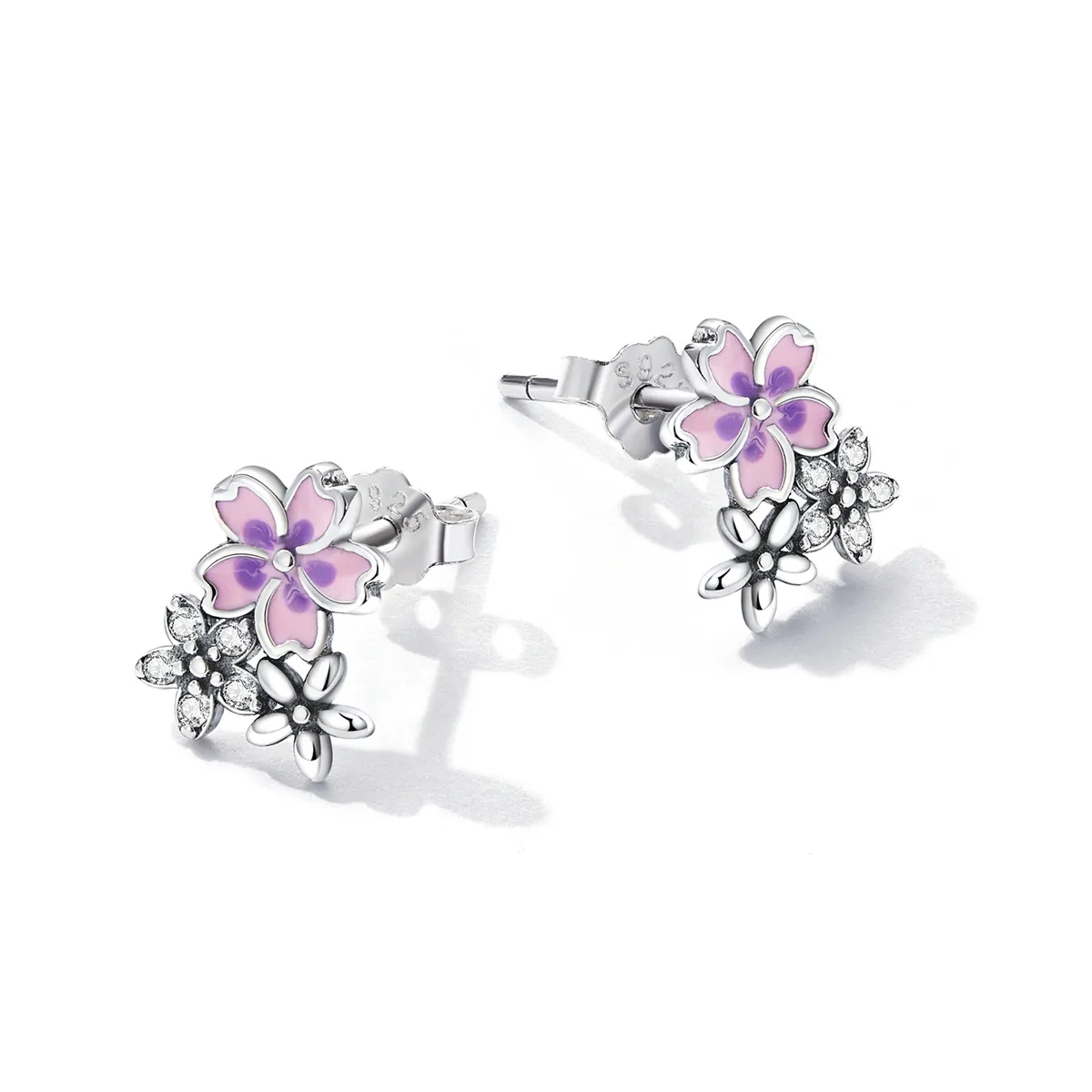 Pandora Style Delicate Flowers Stud øredobber - SCE1390