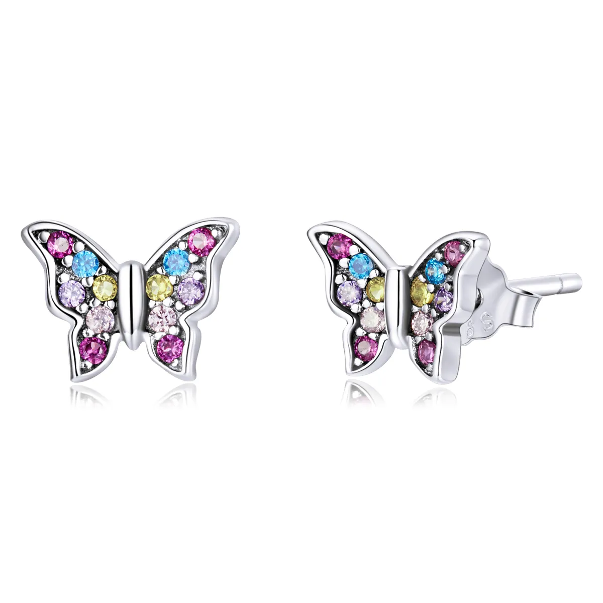 pandora style fargerike butterfly stud øredobber bse514