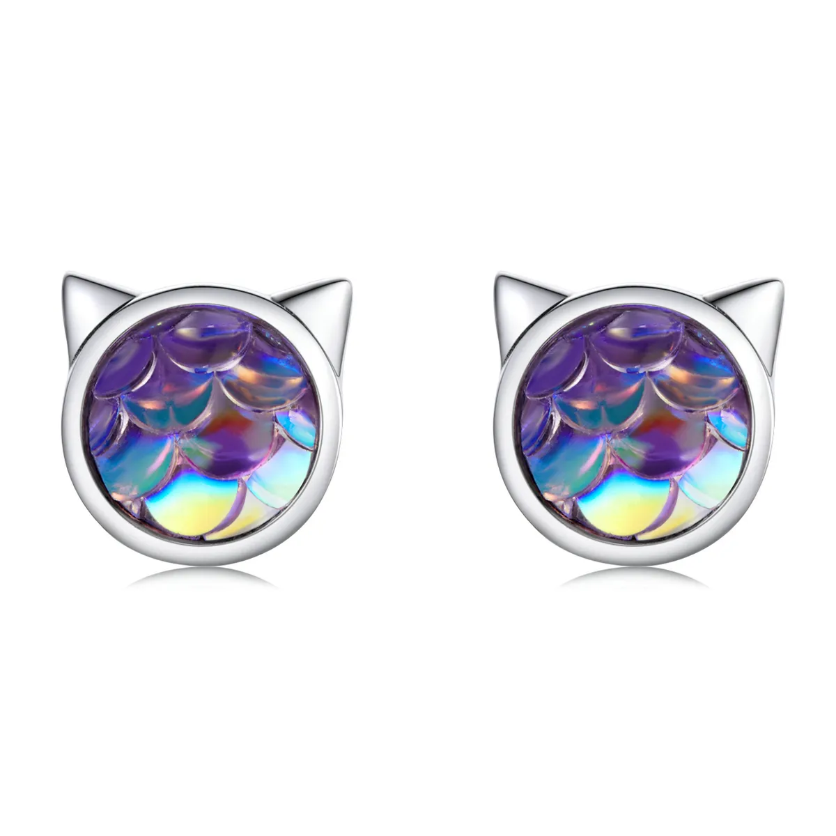 Pandora Style Fish Scale Cat Head Stud Earrings - SCE1301