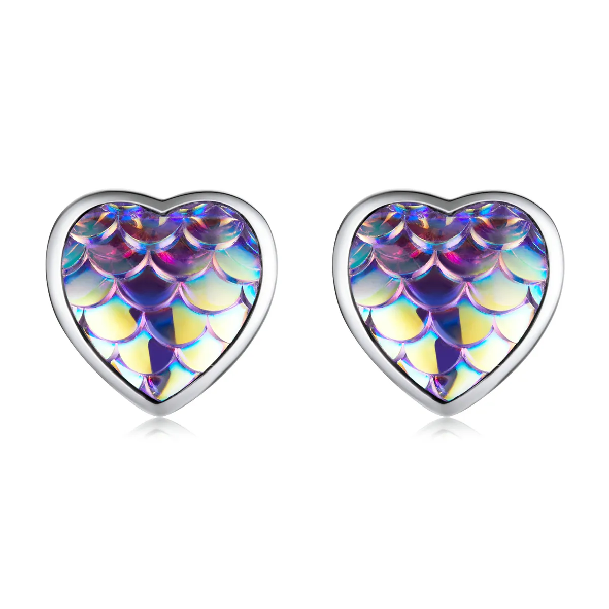 Pandora Style Fish Scale Heart Stud Earrings - SCE1300