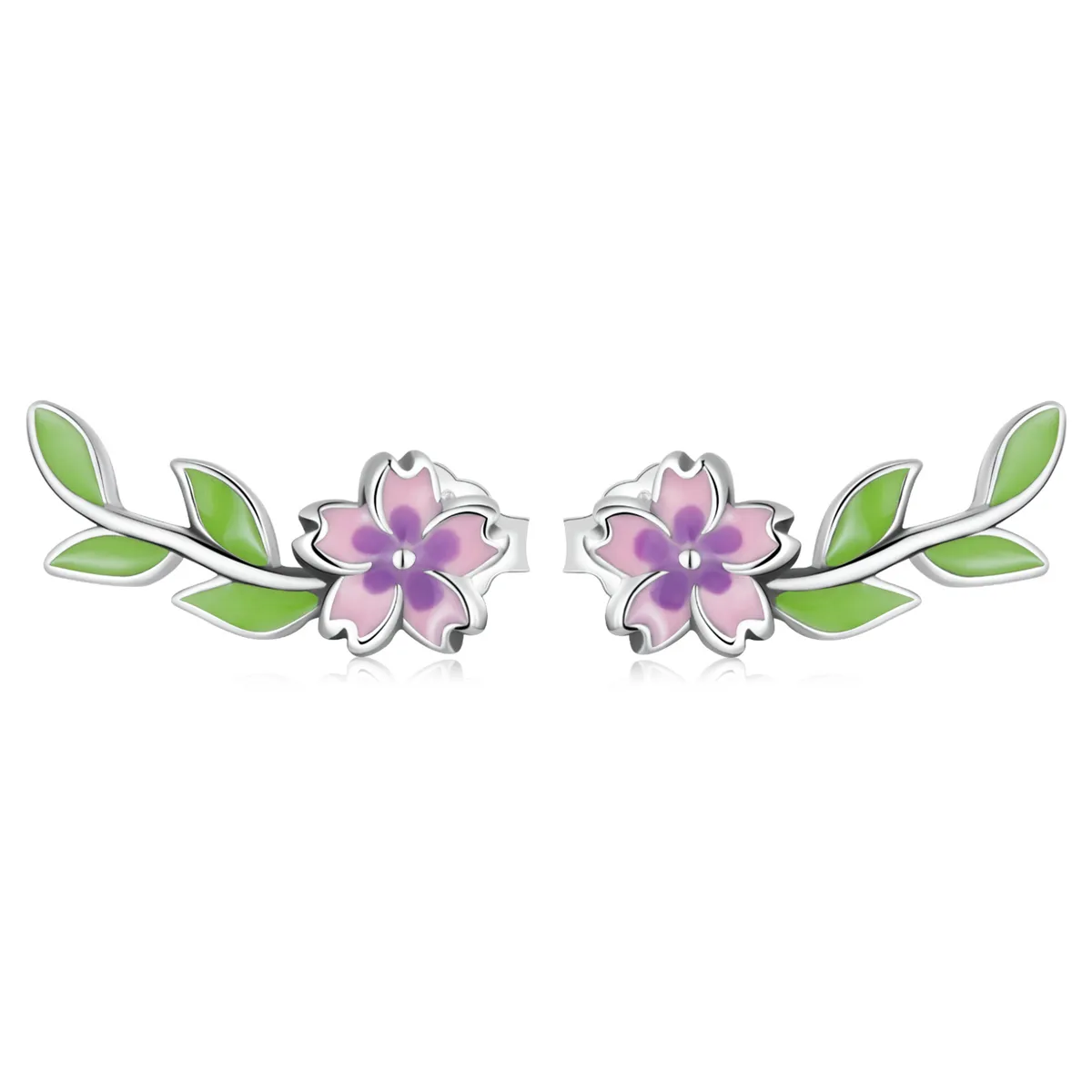 Pandora Style Flowers Leaves Stud øredobber - SCE1391