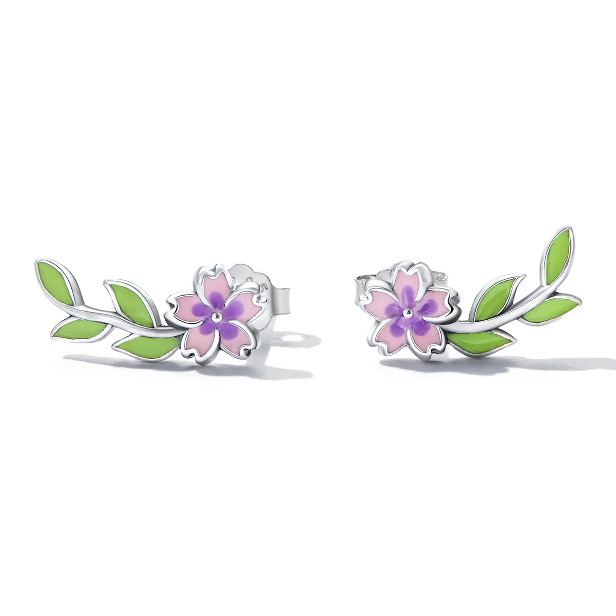 Pandora Style Flowers Leaves Stud øredobber - SCE1391