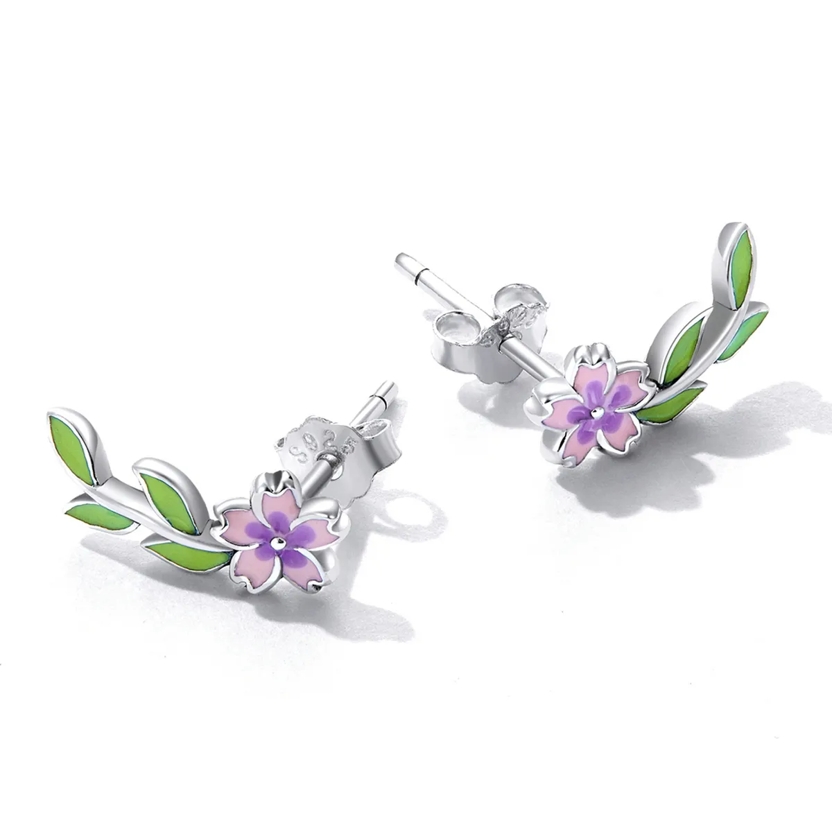 Pandora Style Flowers Leaves Stud øredobber - SCE1391