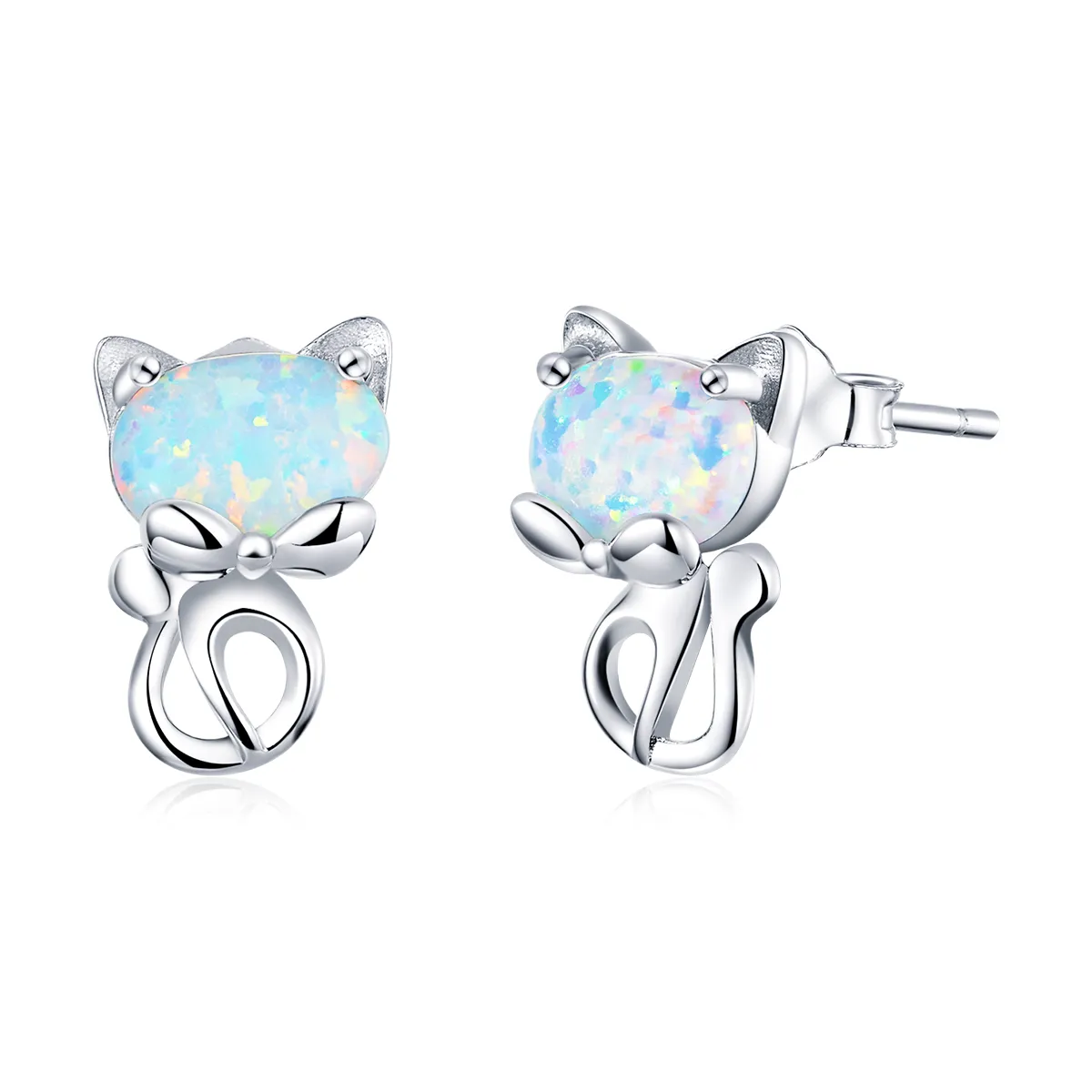 pandora style opal cute cat stud øredobber sce828