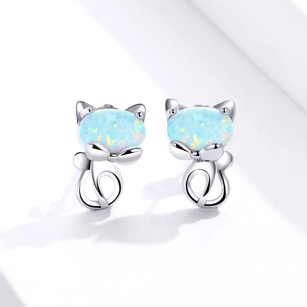 Pandora Style Opal Cute Cat Stud øredobber - SCE828