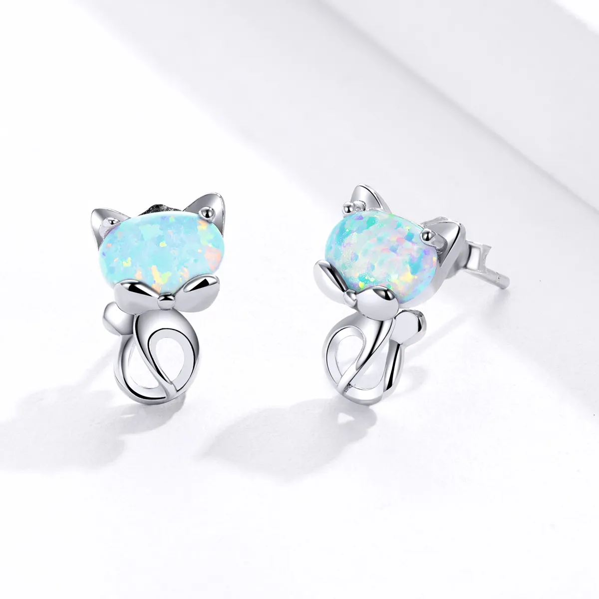 Pandora Style Opal Cute Cat Stud øredobber - SCE828