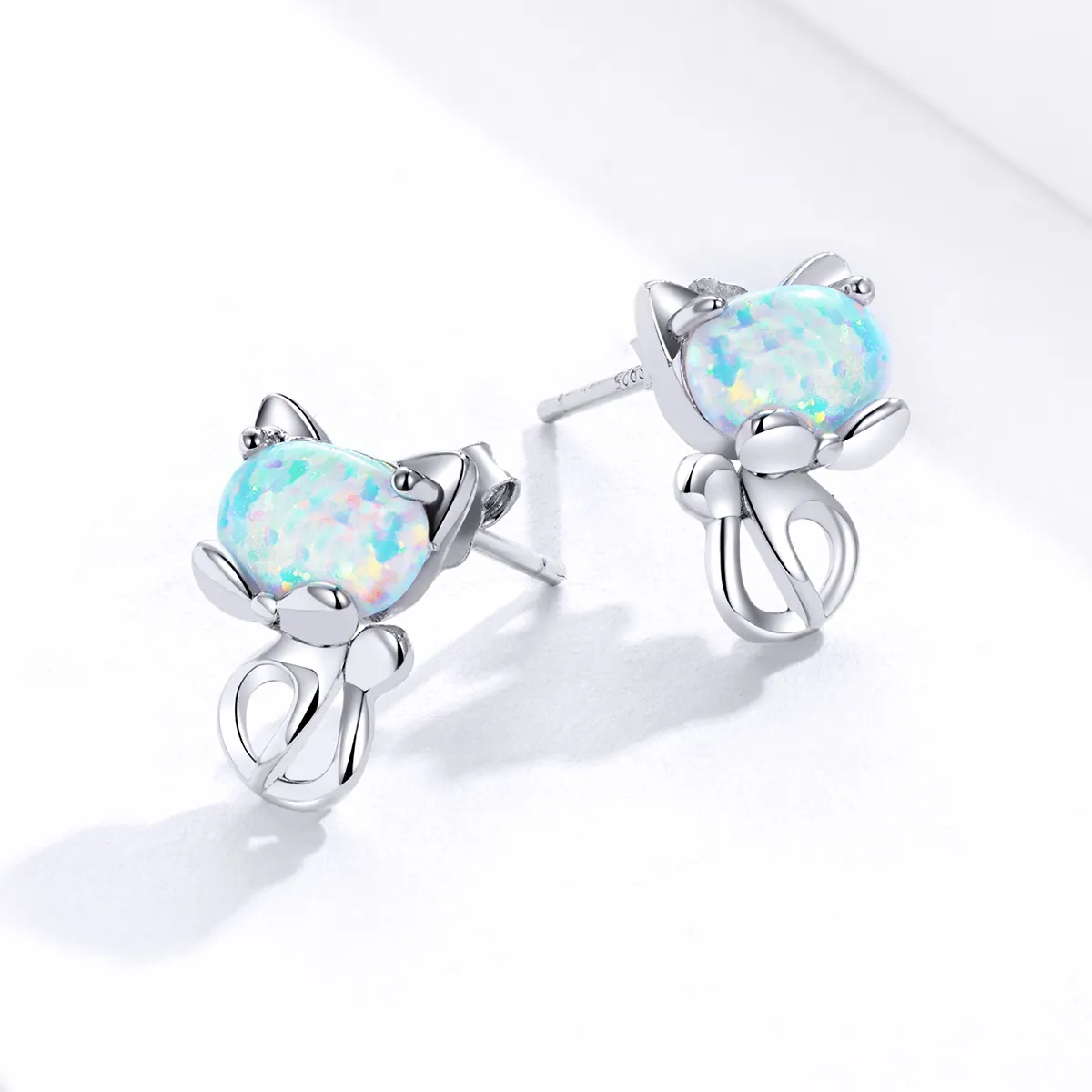 Pandora Style Opal Cute Cat Stud øredobber - SCE828