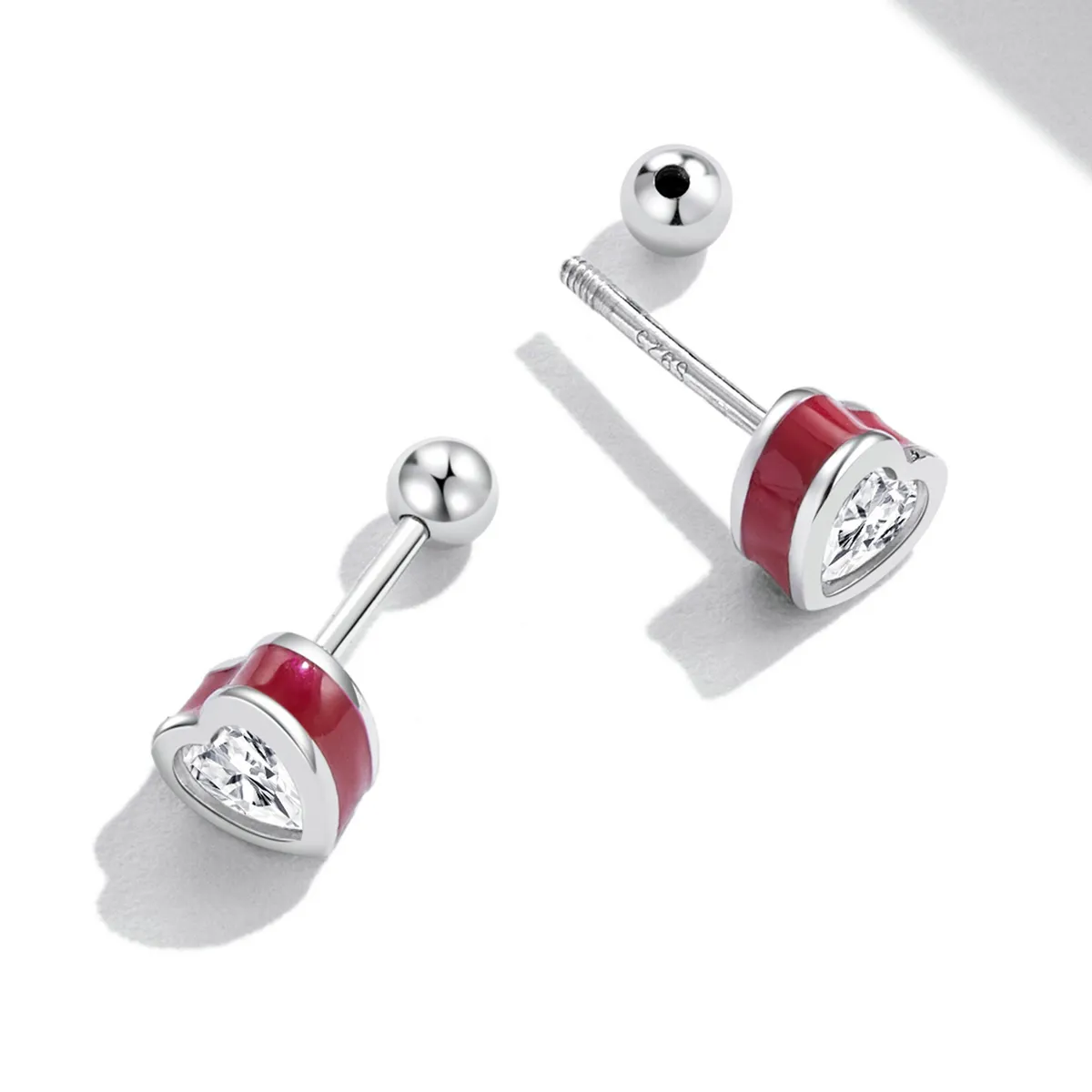 Pandora Style Simple Love Stud Earrings - SCE1352-VT