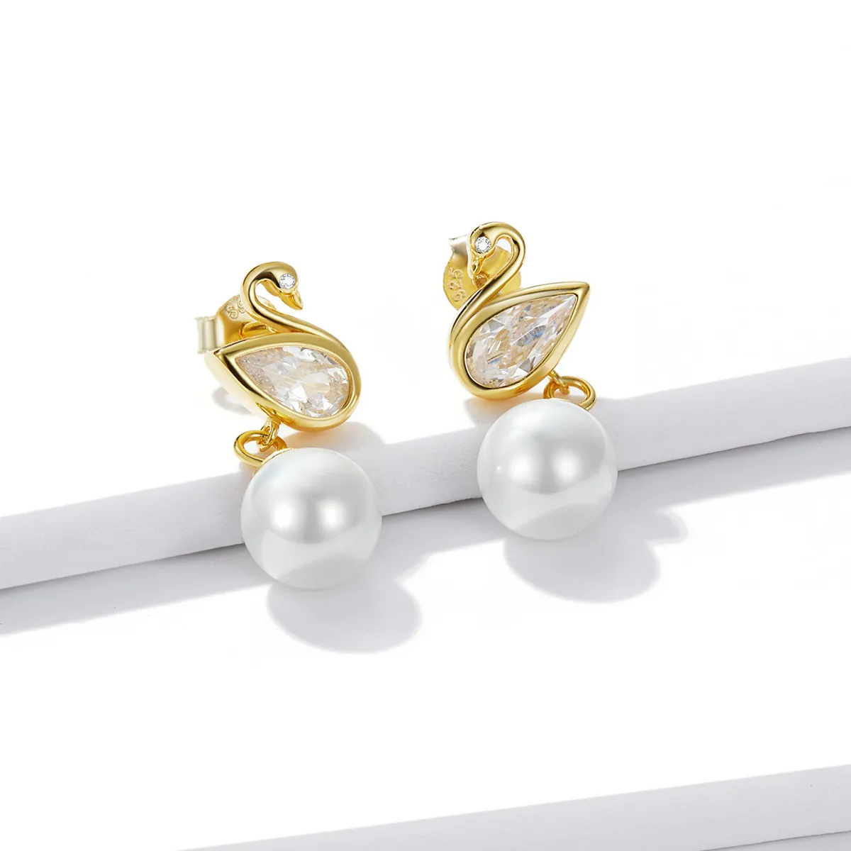 Pandora Style Swan Shell Beads Stud øredobber - BSE548