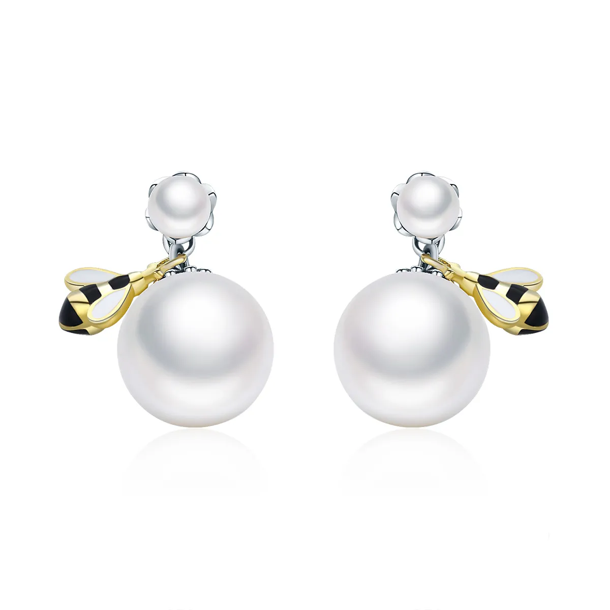 pandora style woman bee and pearl stud øredobber sce232