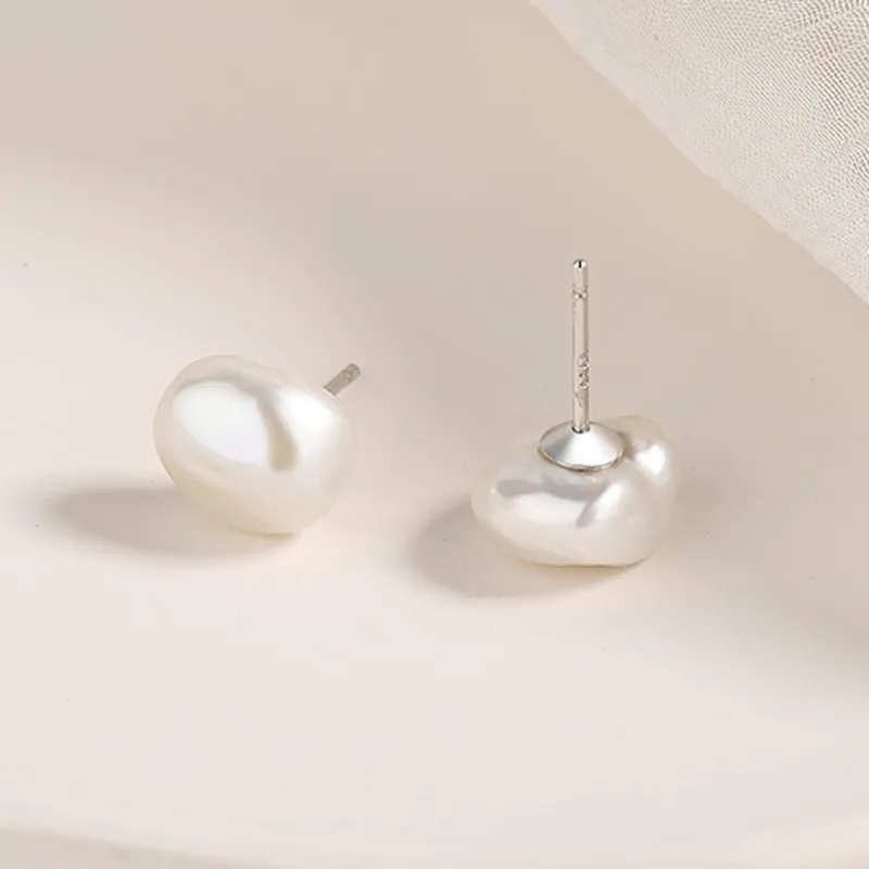 Pandora Style Baroque Pearl Stud Earrings - BSE604