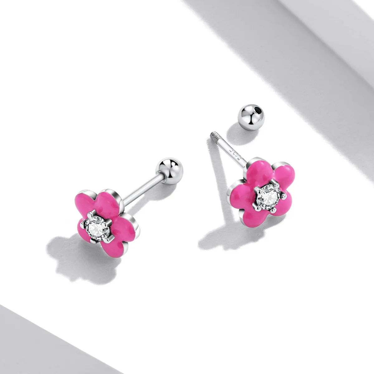 Pandora-stil fluorescerende rosa blomster øredobber - SCE1353