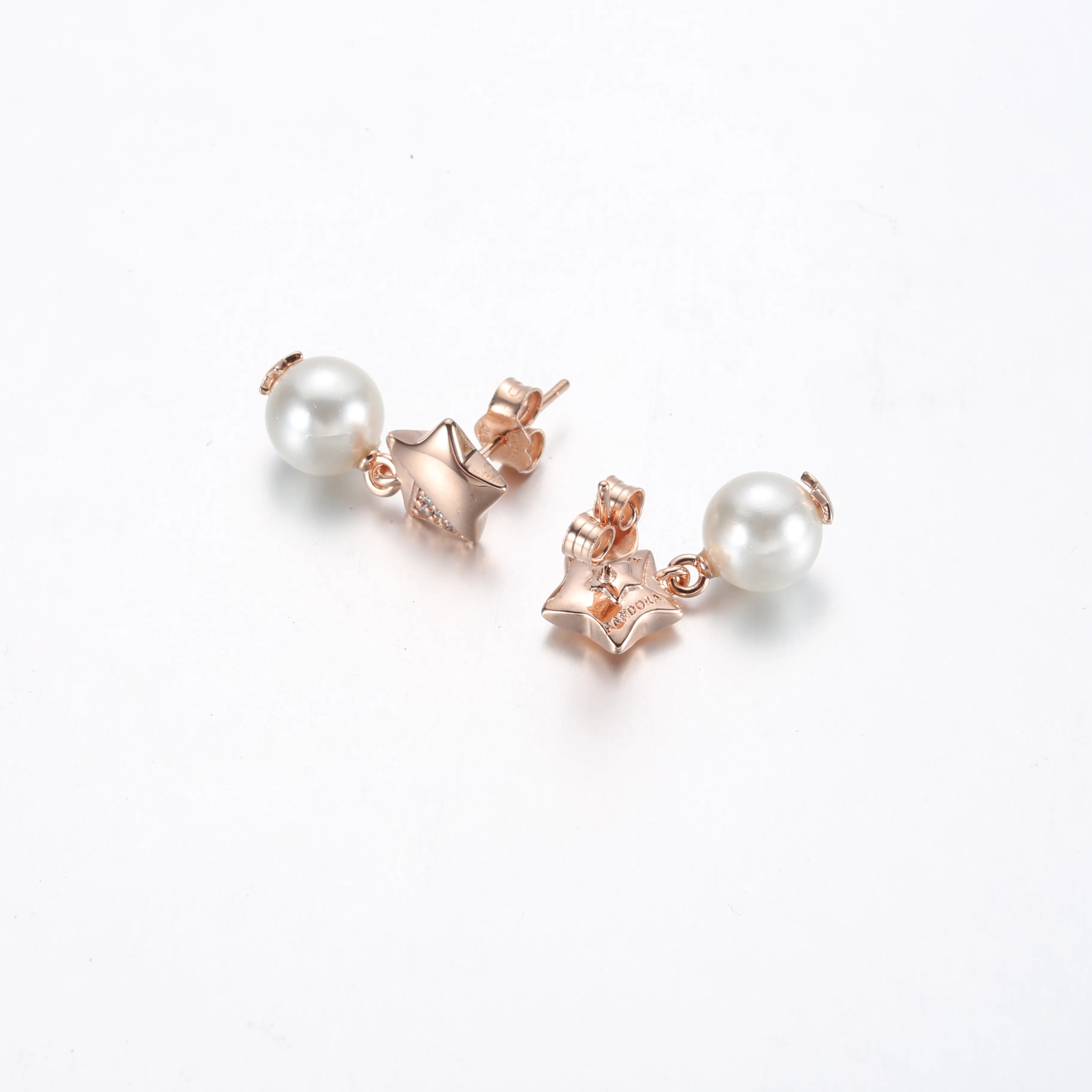 Pandora Star 14k rose gold-plated stud earrings with clear cubic zirconia and treated freshwater cultured pearl - 282488C01