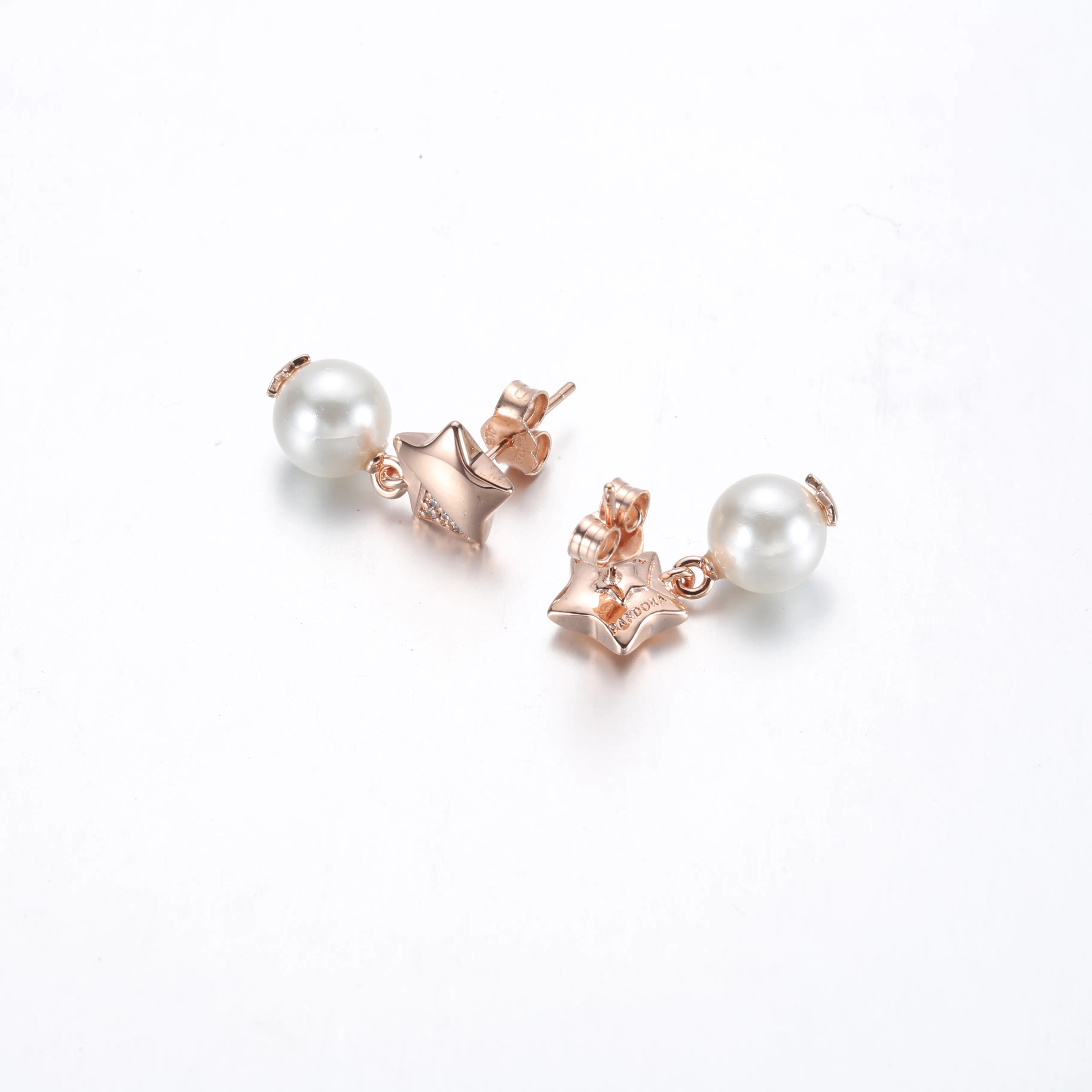 Pandora Star 14k rose gold-plated stud earrings with clear cubic zirconia and treated freshwater cultured pearl - 282488C01