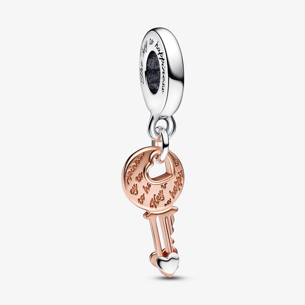 PANDORA Two-tone key & Sliding Heart Dangle Charm - 782510C00