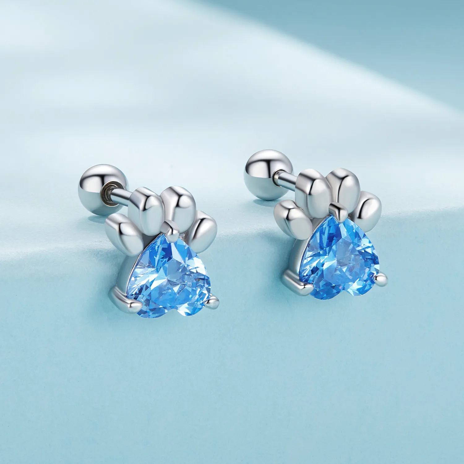 Pandora Style Blue Dog Paw Stud øredobber - SCE1574-LB