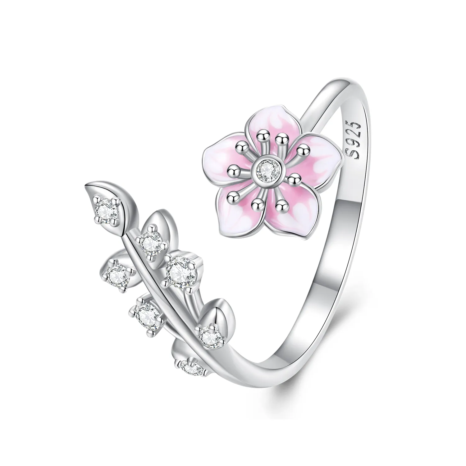 pandora style cherry blossoms open ring bsr438