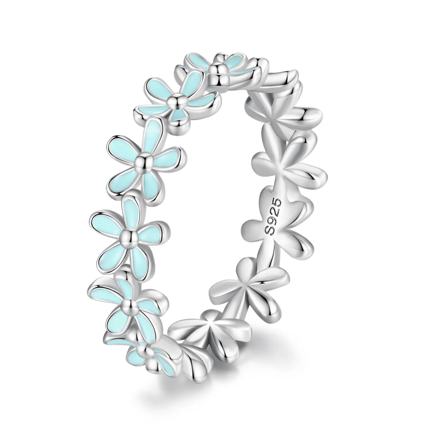 pandora style little blue flower ring scr931