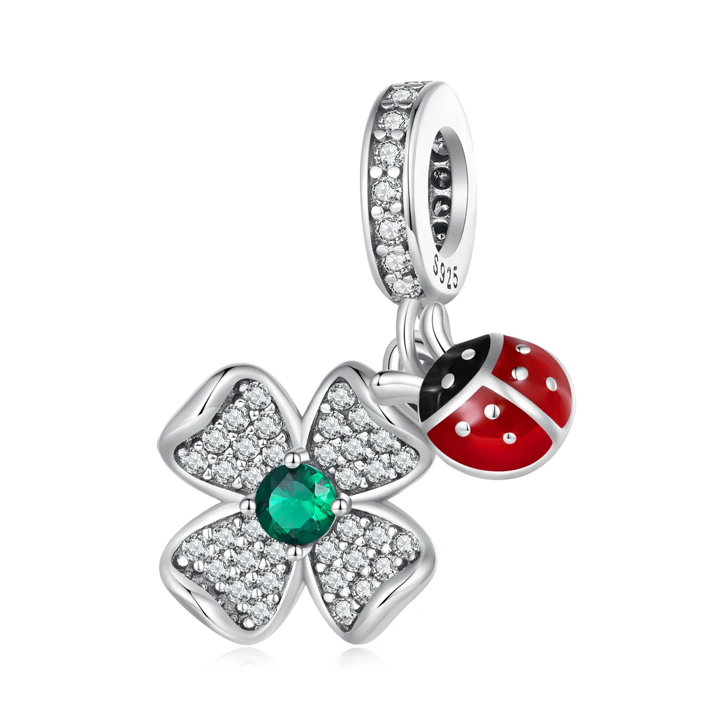 Pandora Style Lucky Clover Ladybug Anheng Charm - SCC2523