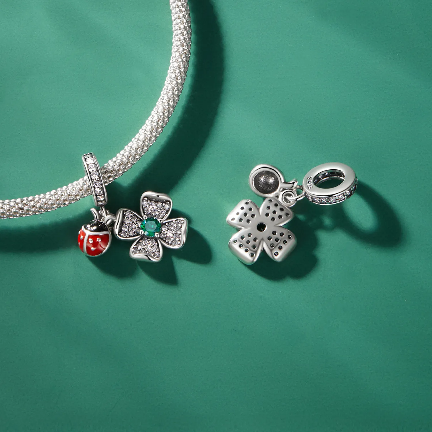 Pandora Style Lucky Clover Ladybug Anheng Charm - SCC2523