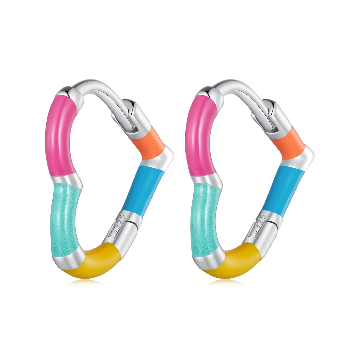 pandora style rainbow heart hoops øredobber sce1607