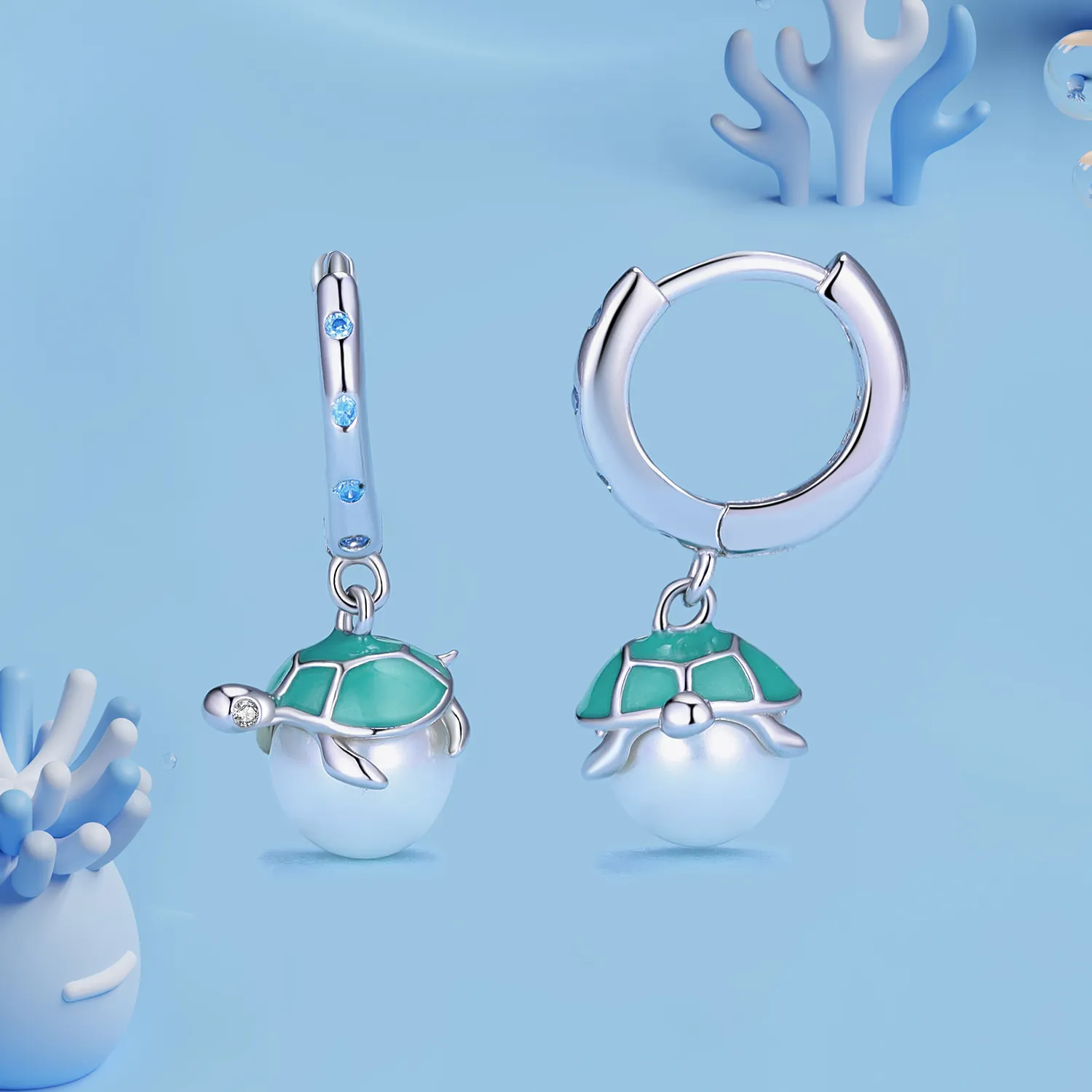 Pandora Style Sea Turtle Hoops øredobber - SCE1597