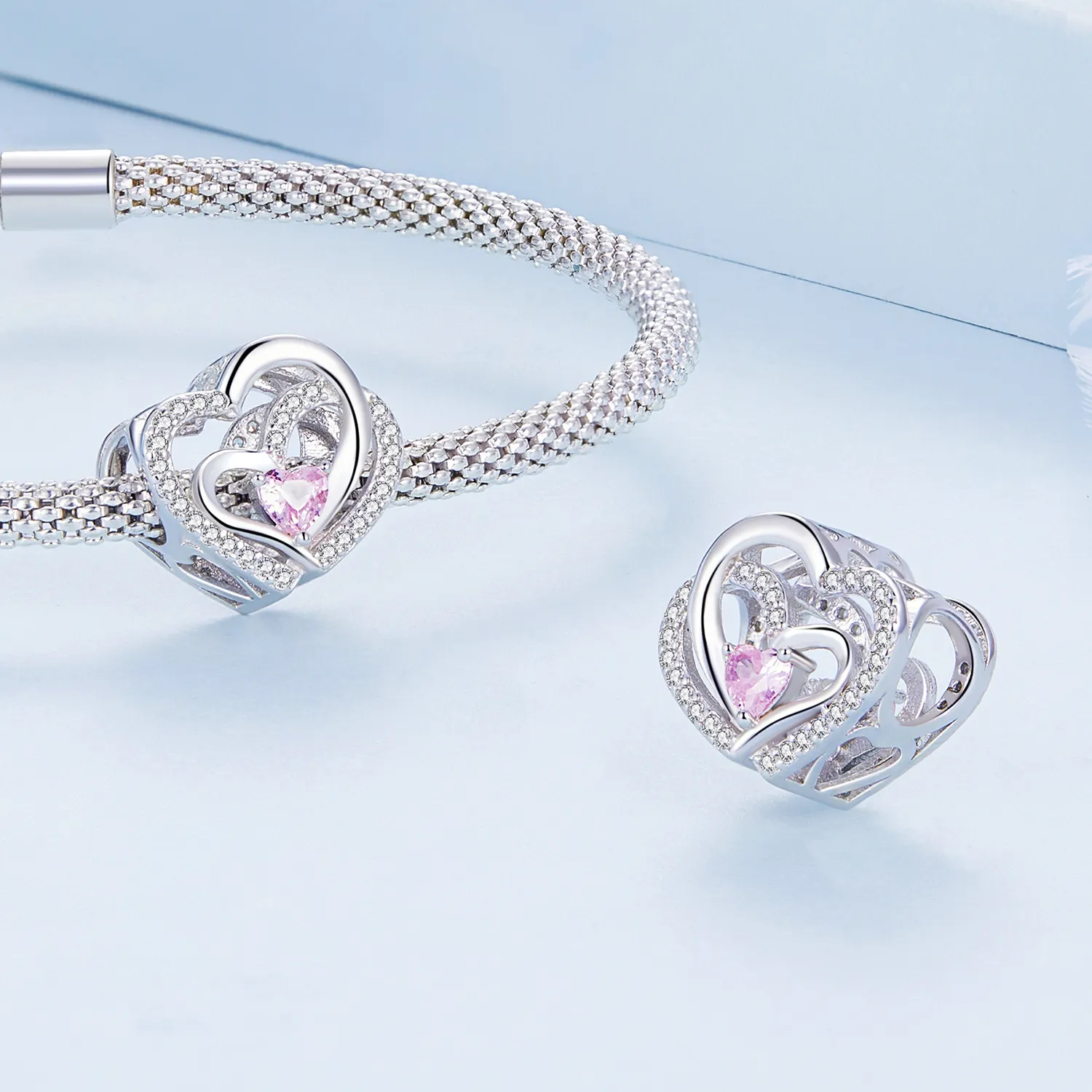 Pandora Style Double Heart Charm - BSC695