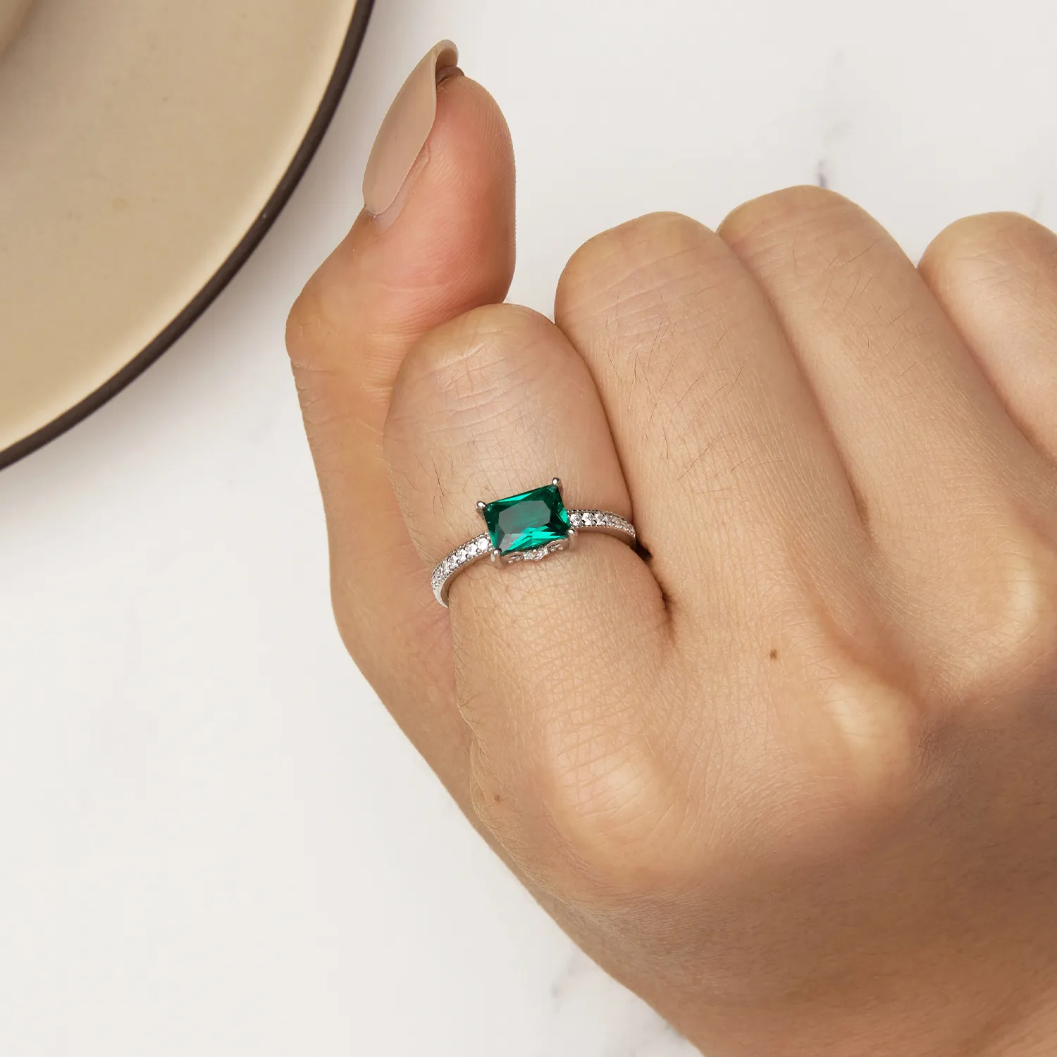 Pandora Style Green Stone Ring - BSR461