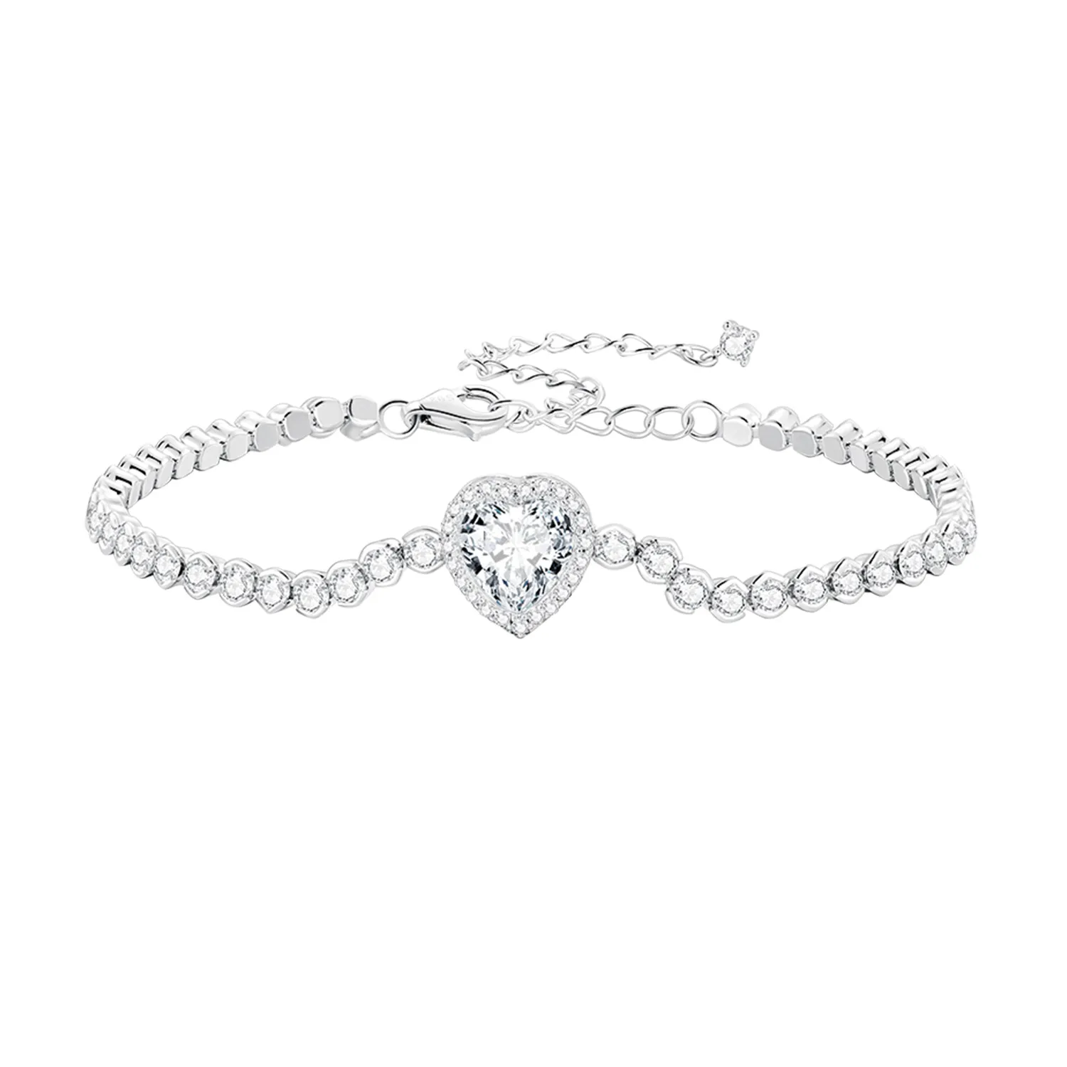 Pandora Style Heart Tennis Armbånd - BSB098