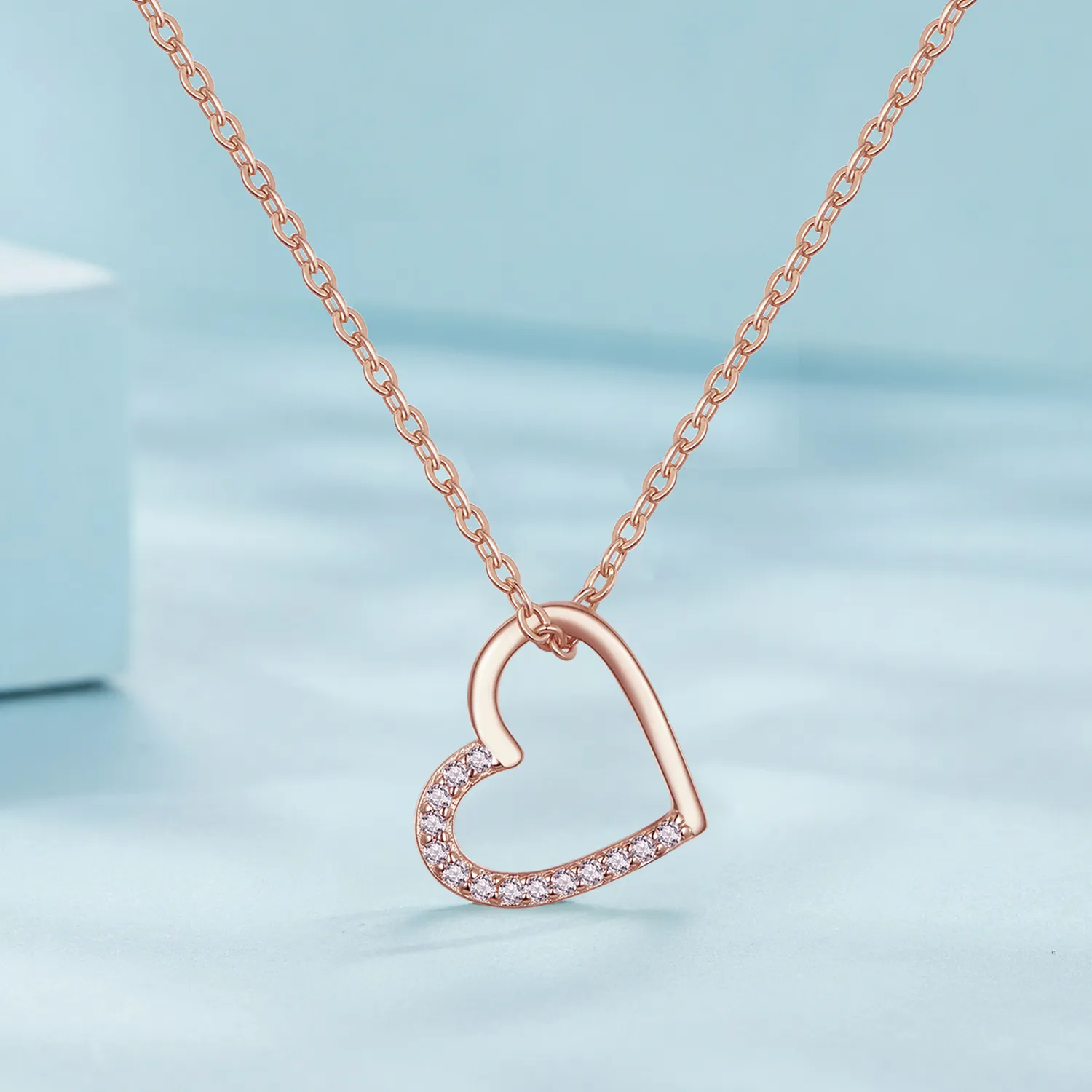 Pandora Style Rose Gold Heart Halskjede - SCN347-C