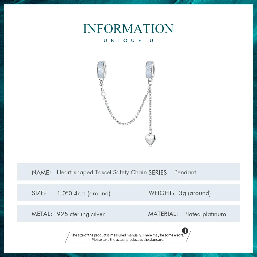 Pandora Style Silver Heart Safety Chain - BSC795