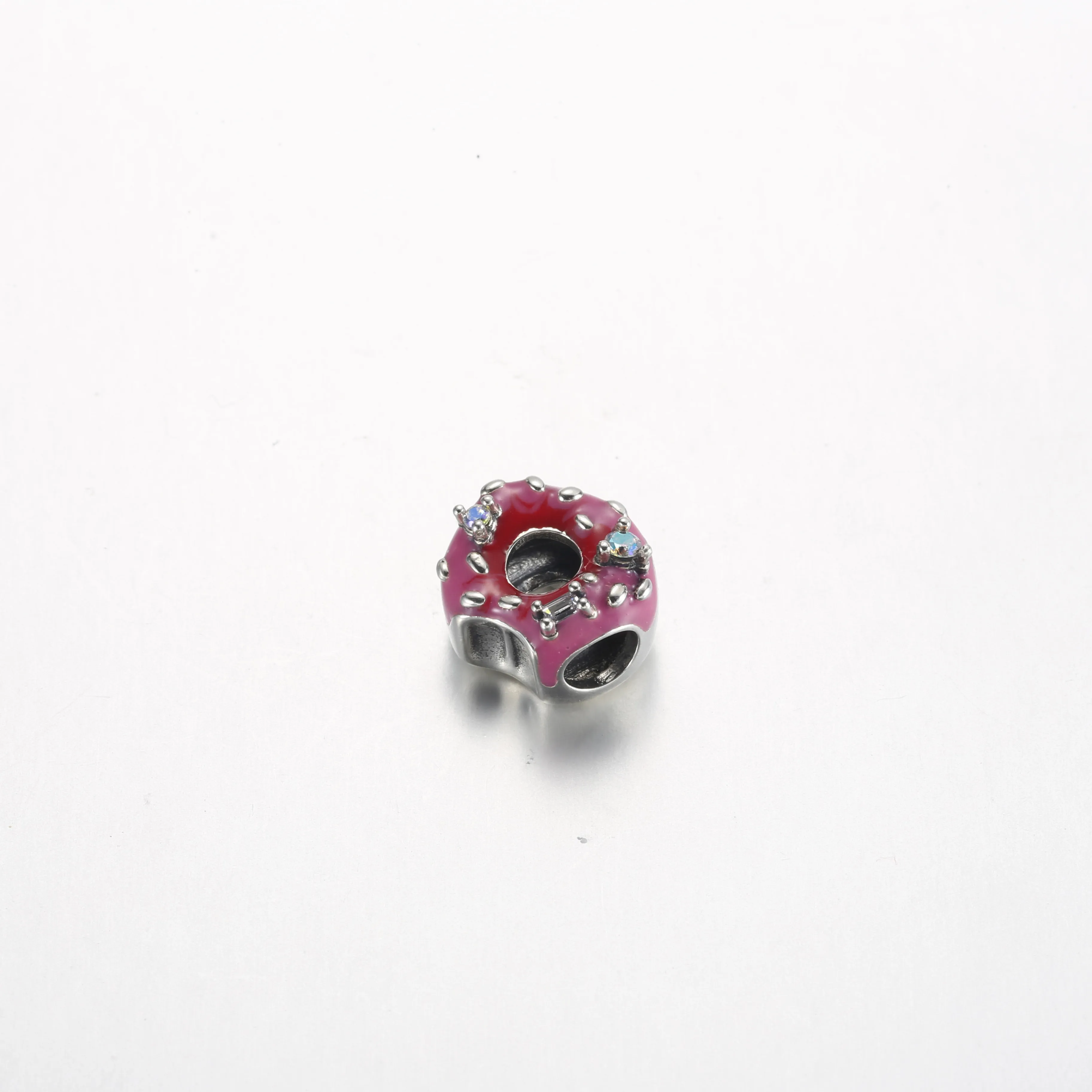 Pandora Donut sterling silver charm with aurora borelalis cubic zirconia, clear cubic zirconia and shaded pink enamel - 792596C01