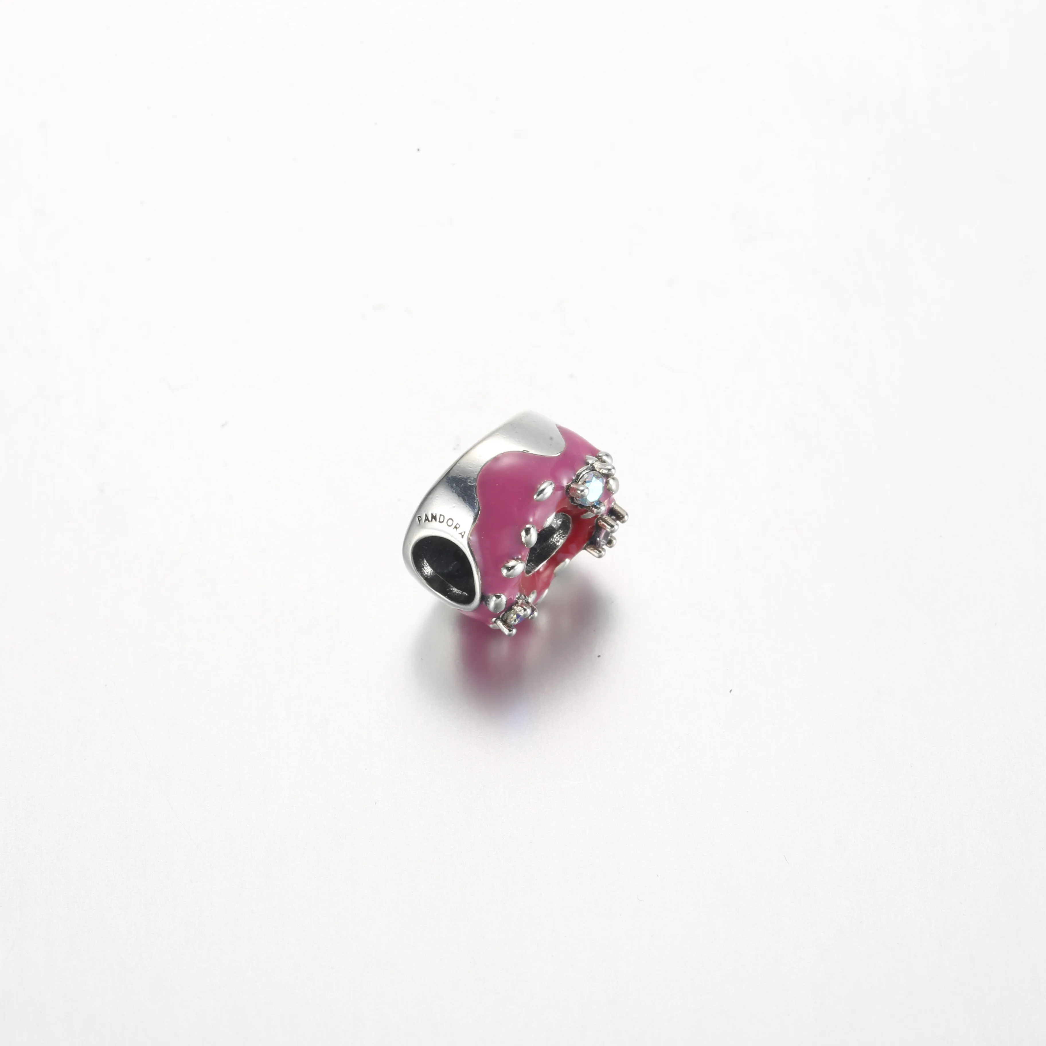 Pandora Donut sterling silver charm with aurora borelalis cubic zirconia, clear cubic zirconia and shaded pink enamel - 792596C01