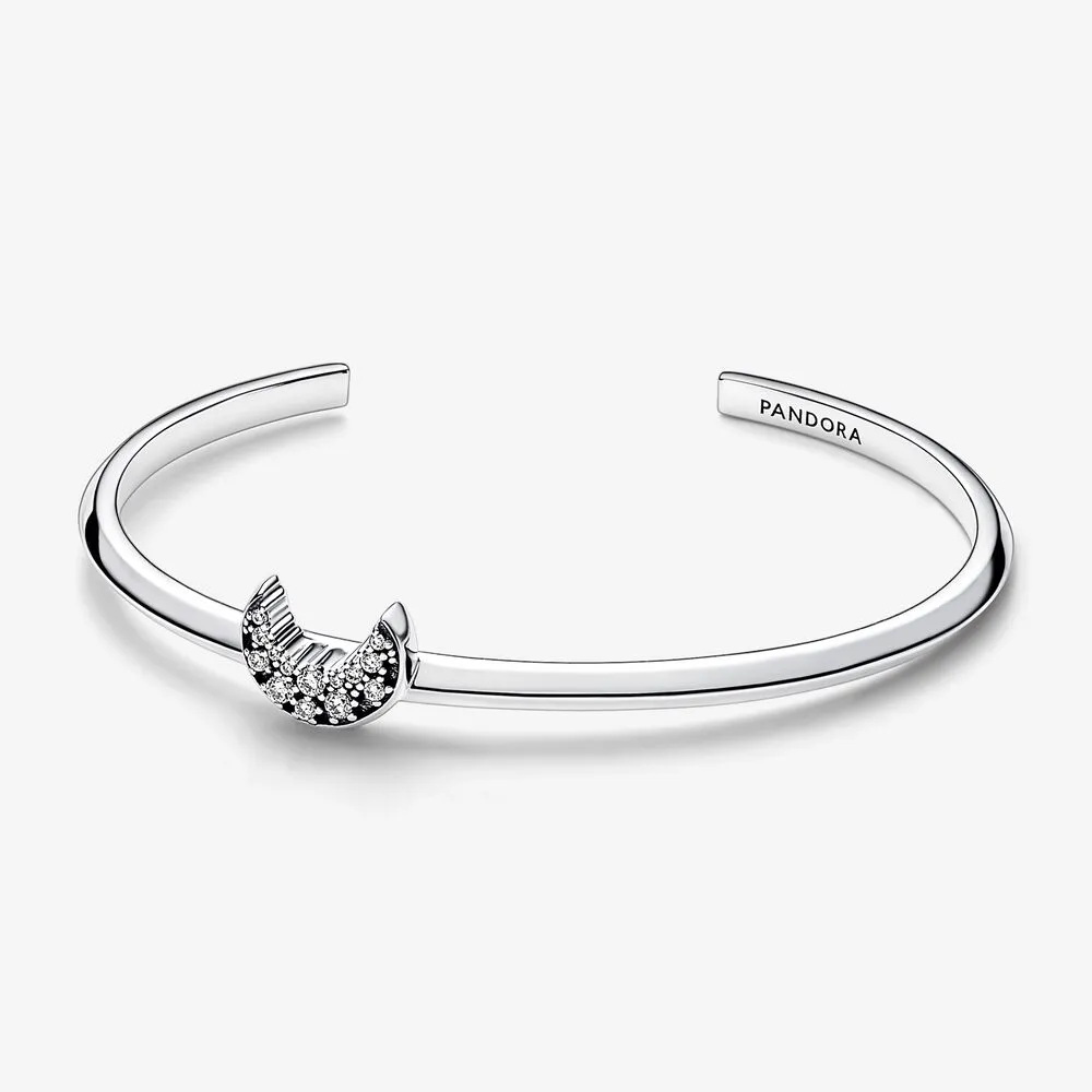 Pandora Moon sterling silver open bangle with clear cubic zirconia - 592789C01