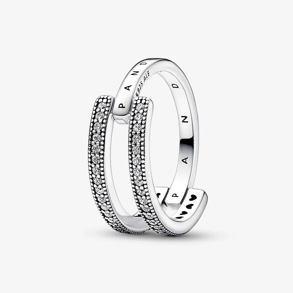 Pandora Signature Logo og Pavé Dobbel Båndring - 192779C01