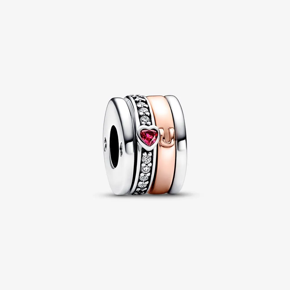 pandora turning i love you sterling silver and 14k rose gold plated charm with red and clear cubic zirconia 782639c01