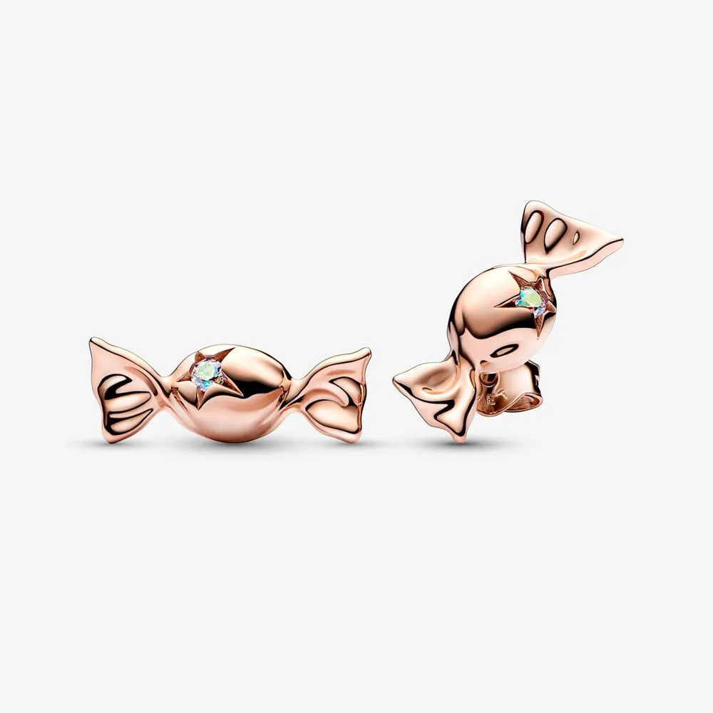 pandora wrapped candy 14k rose gold plated stud earrings with aurora borelalis cubic zirconia 282638c01