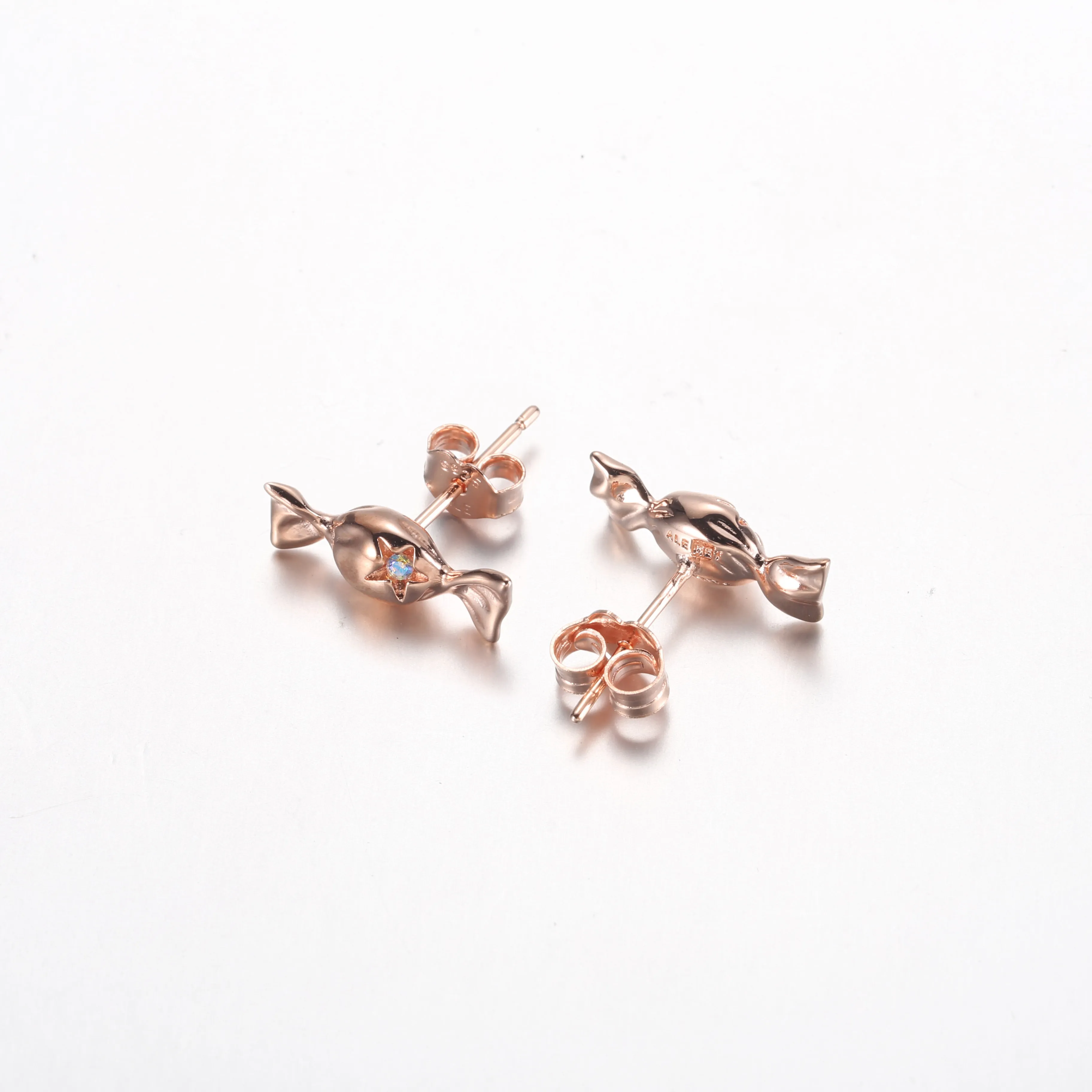 Pandora Wrapped candy 14k rose gold-plated stud earrings with aurora borelalis cubic zirconia - 282638C01