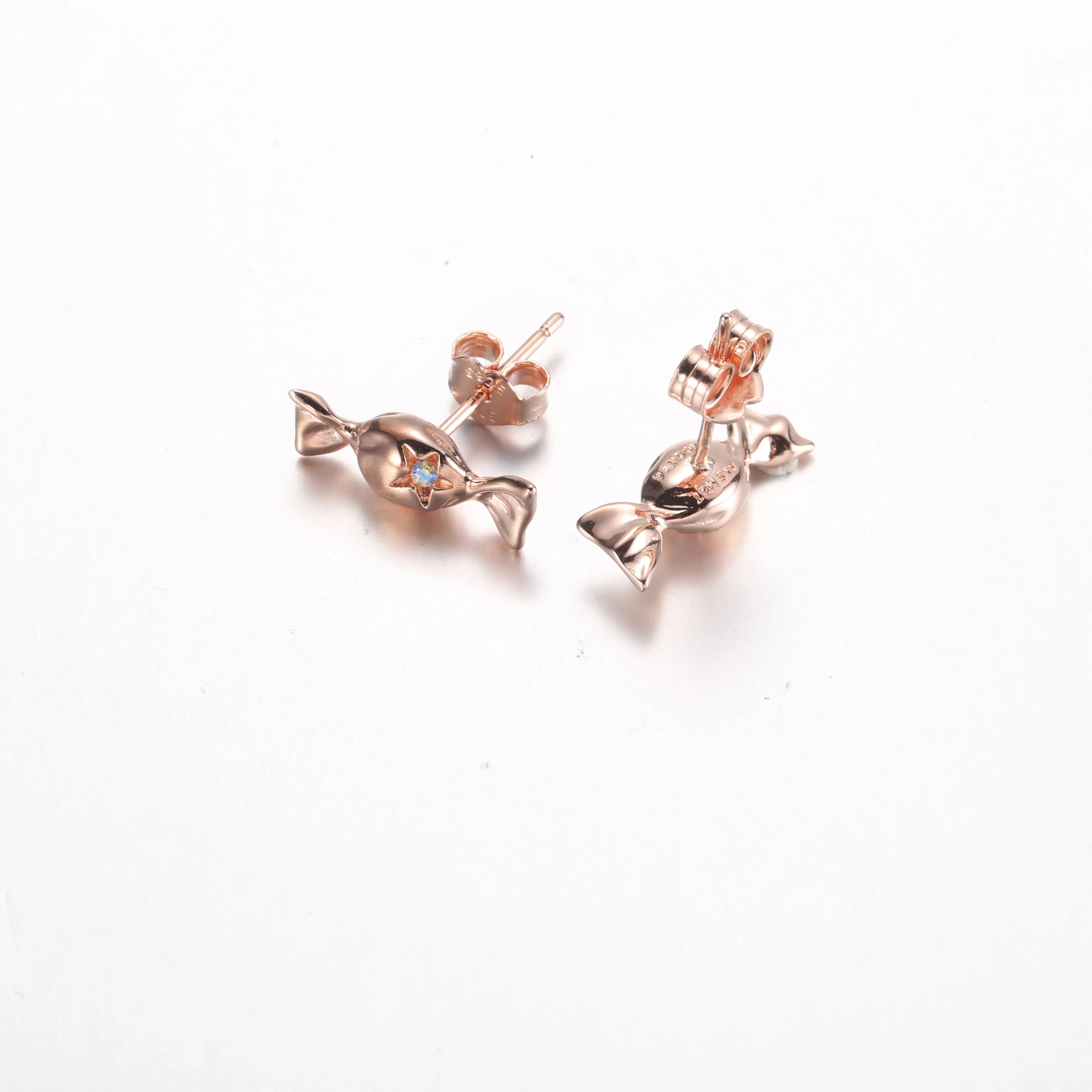 Pandora Wrapped candy 14k rose gold-plated stud earrings with aurora borelalis cubic zirconia - 282638C01