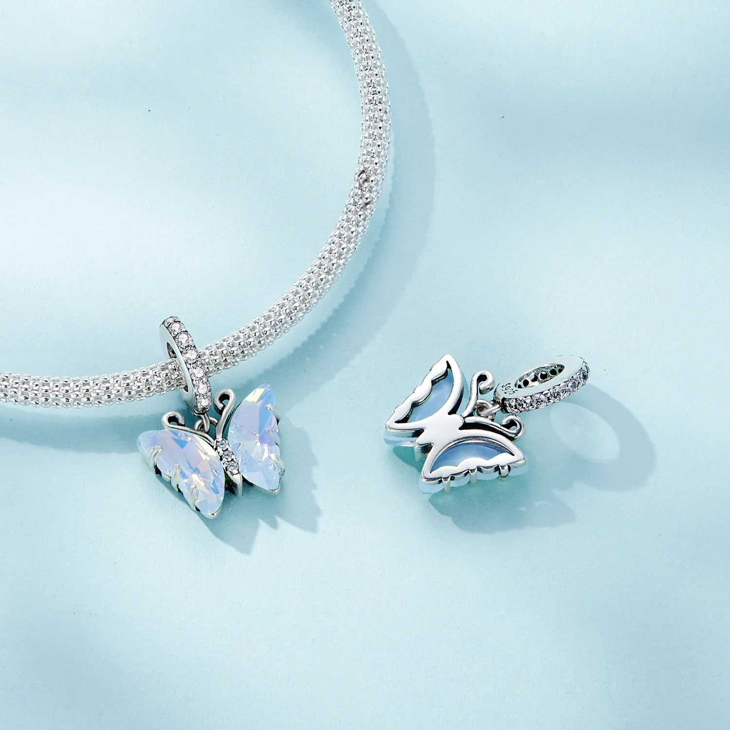 Pandora Style Blue Aurora Butterfly Dingle - SCC2305